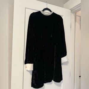 Sandro Velvet Dress with Pearl Collar